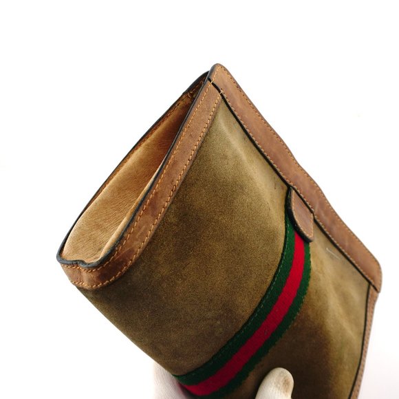 Vintage GUCCI Web Suede Leather Cosmetics Toiletry Bag Italy - Picture 4 of 8